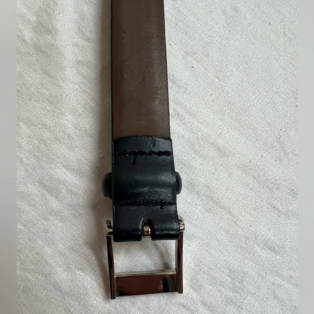 Navy Belt Women's LARGE Silver Tone Buckle Bonded 75%  Leather About 39